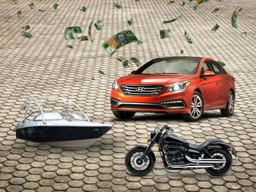 car, boat and motorbike with money for poor credit